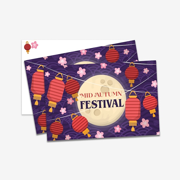 Mid-Autumn Festival Lantern Post Cards Pack  -  Chuseok Tsukimi - Digital Download