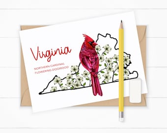 Digital Download Virginia State Bird and Flower Postcard