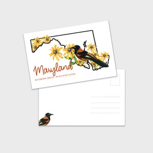 Download digitale Cartoline del Maryland Cartolina statale con uccelli e fiori