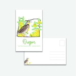Download digitale Cartolina con uccelli e fiori dello stato dell'Oregon