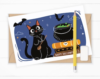 Halloween Cat Postcard - Digital Download