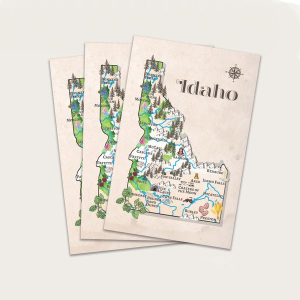 Postcards - Digital File Idaho Vintage Inspired Map America Postcard Set Postcards