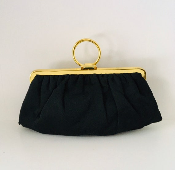 Vintage Black Evening Purse with Gold Handle. Juli