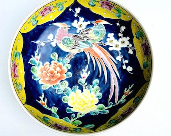 Hand-painted Birds of Paradise Porcelain Bowl, 1950s Oriental