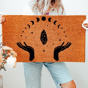 Handgemachte Witchy Coir Fußmatte | Einweihungsparty Geschenk | Willkommen Türmatte | Witchy Fußmatte | Neues Zuhause Geschenk