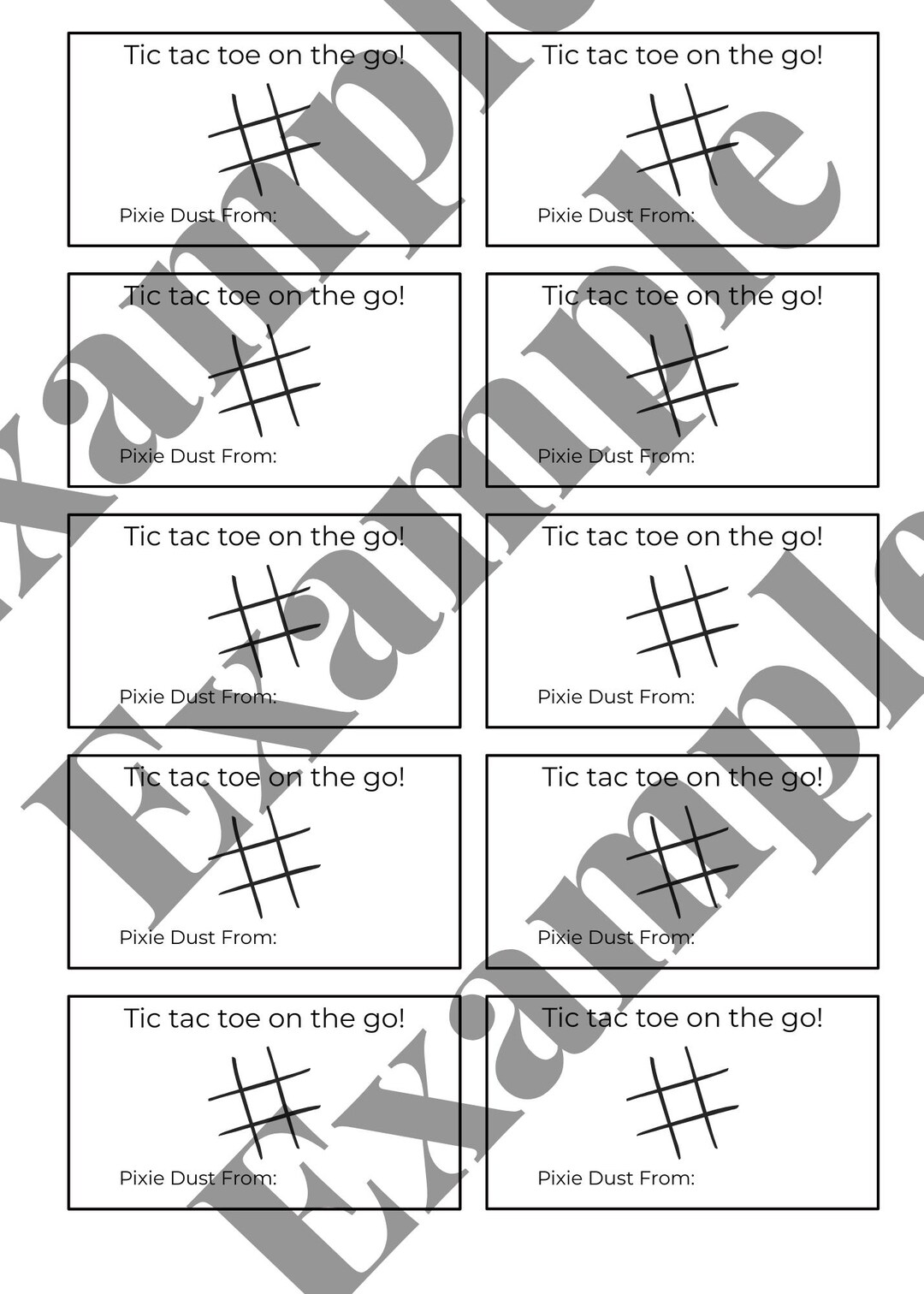 Toe Dusting Tic Tac Toe Pixie Dusting Tags - Etsy