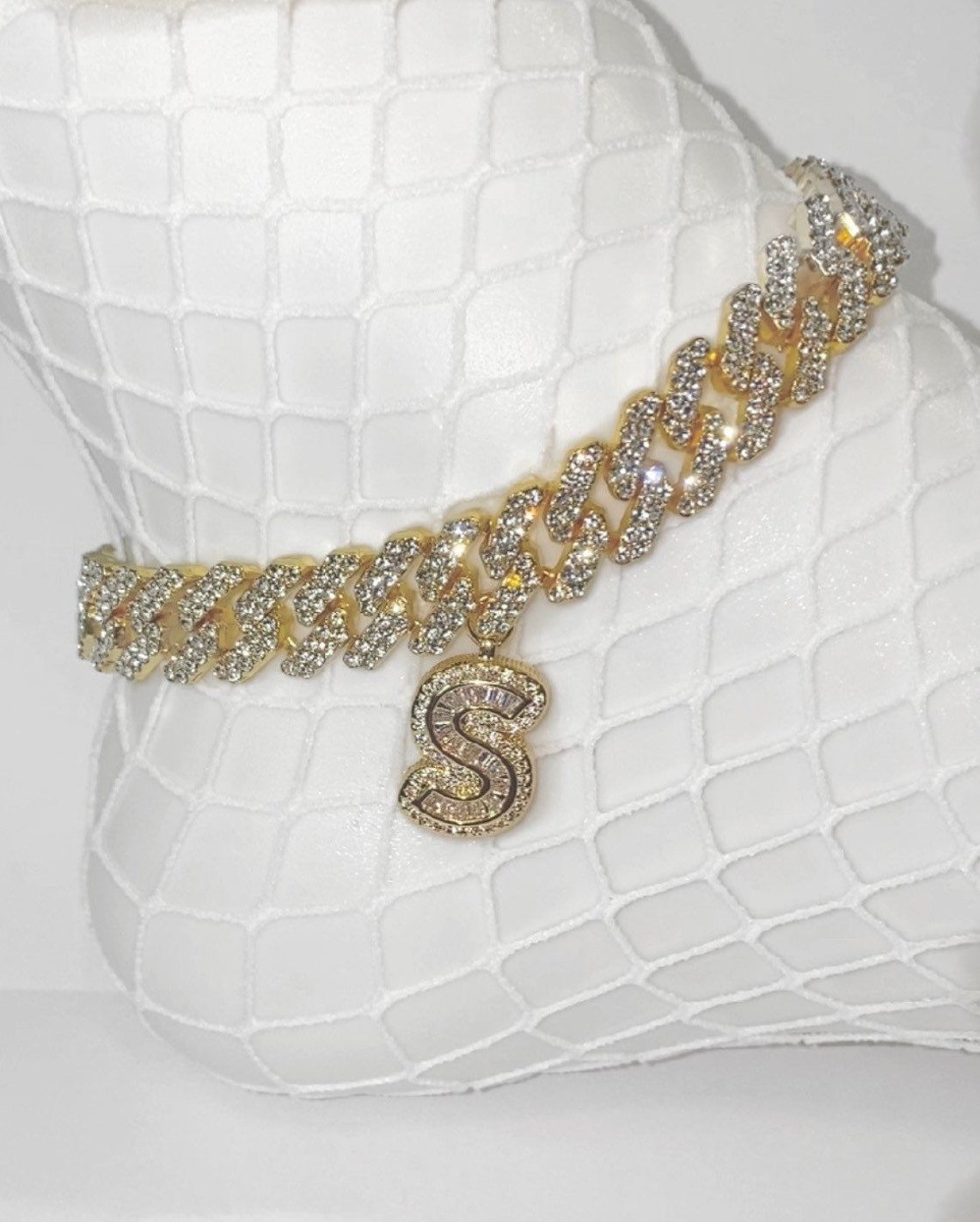 Gold Beautiful Cuban Initial Anklet Diamond Anklet Cuban Etsy