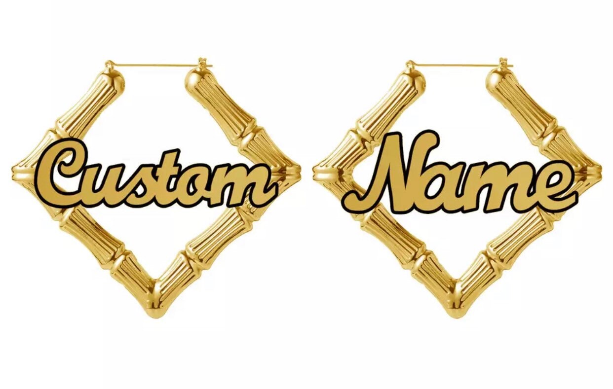 Square Nameplate Earrings Name Gold 