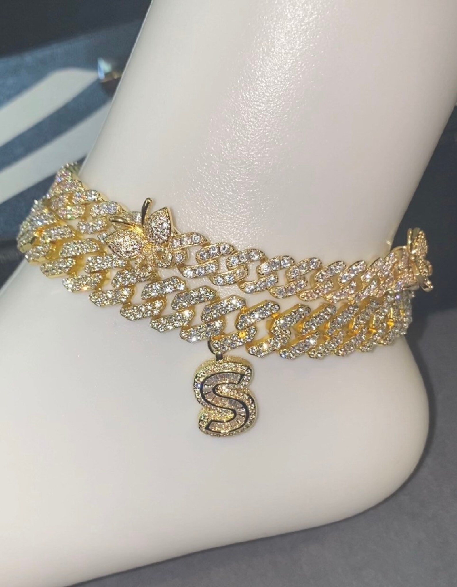Gold Beautiful Cuban Initial Anklet Diamond Anklet Cuban Etsy
