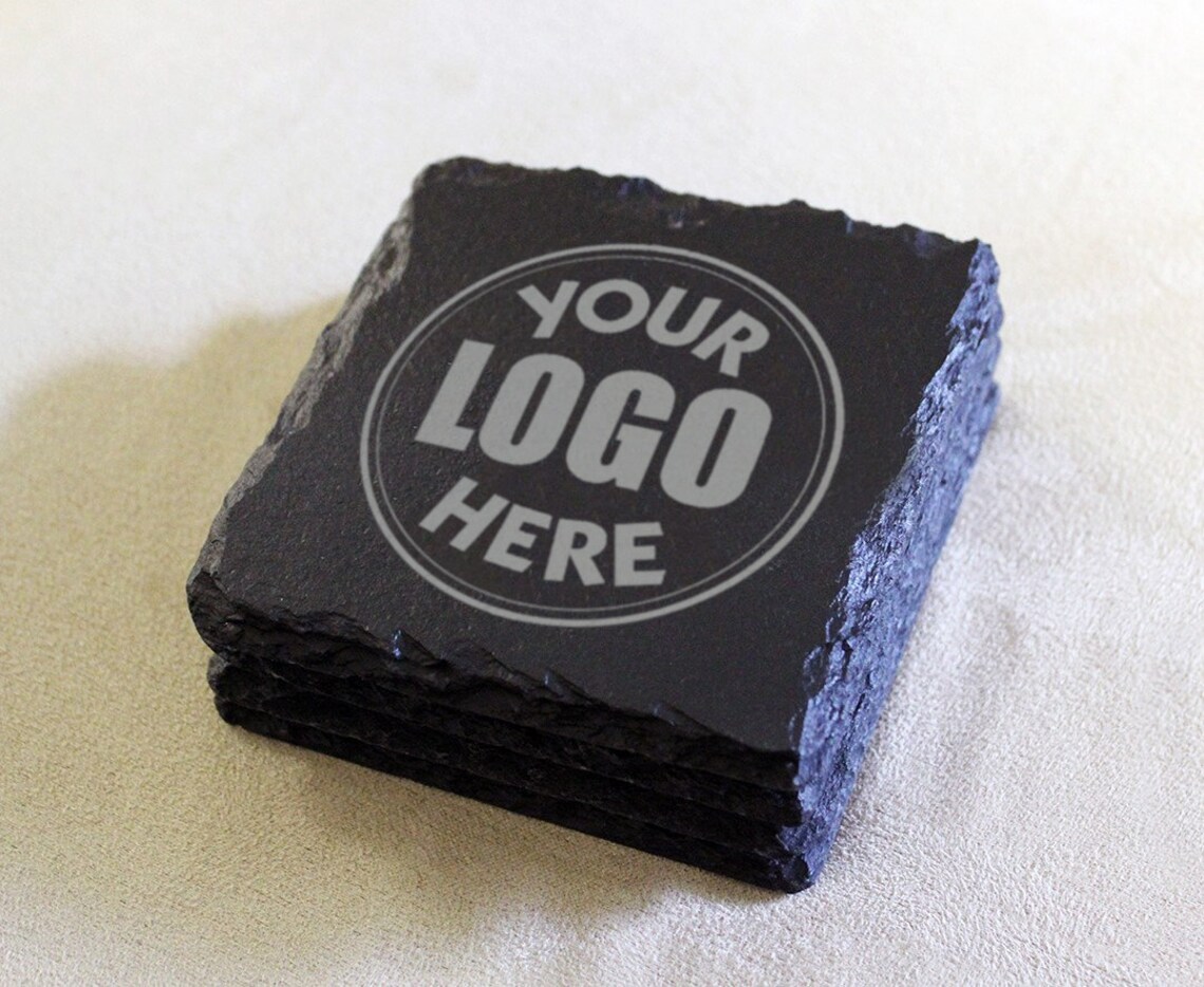 Custom Slate Coasters add ANY logo or text set of four Etsy