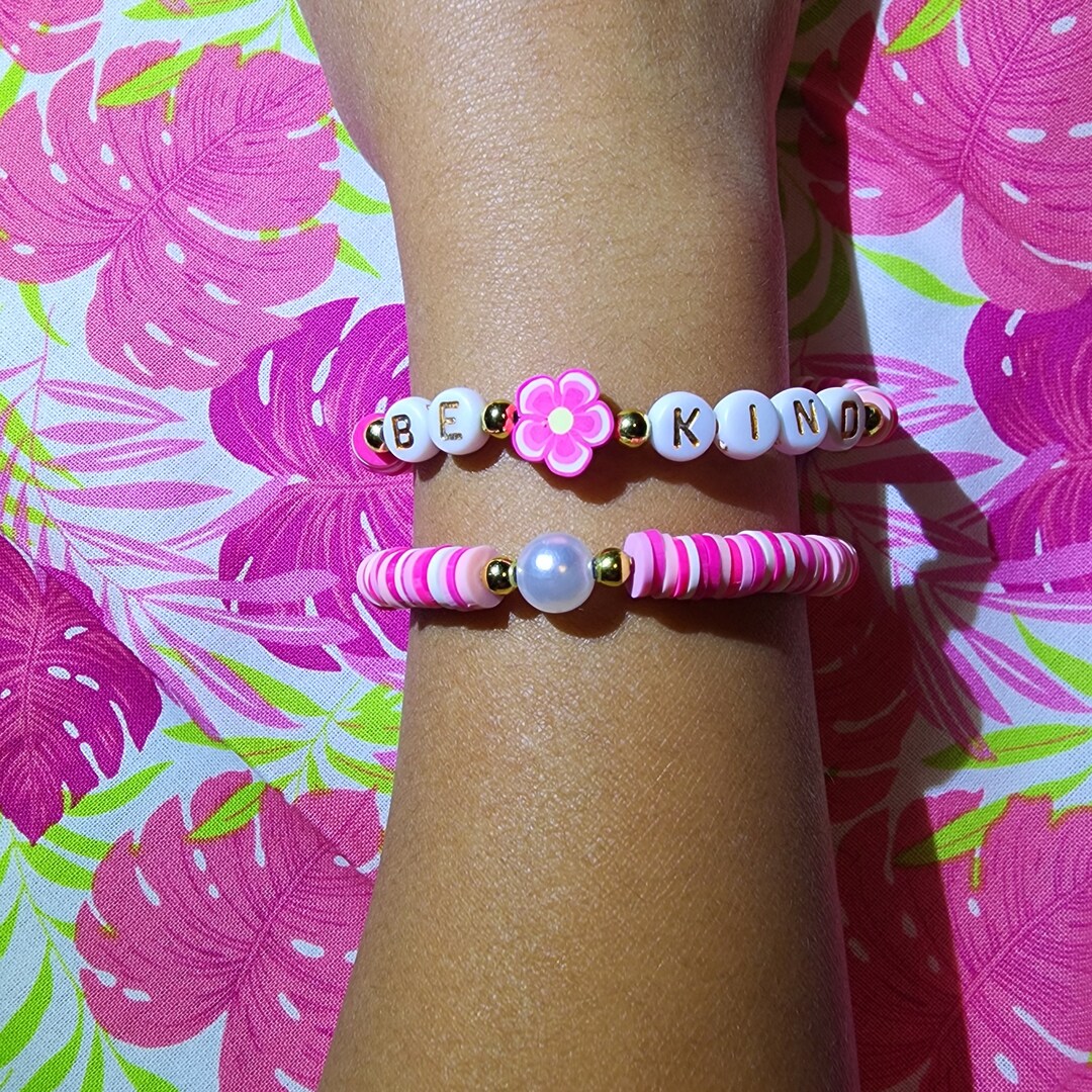 Heishi Pink Bead Bracelet Kindness Boho Bracelet for Kids Etsy