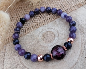 Lepidolite bracelet, made of 6 mm natural stone beads, handmade