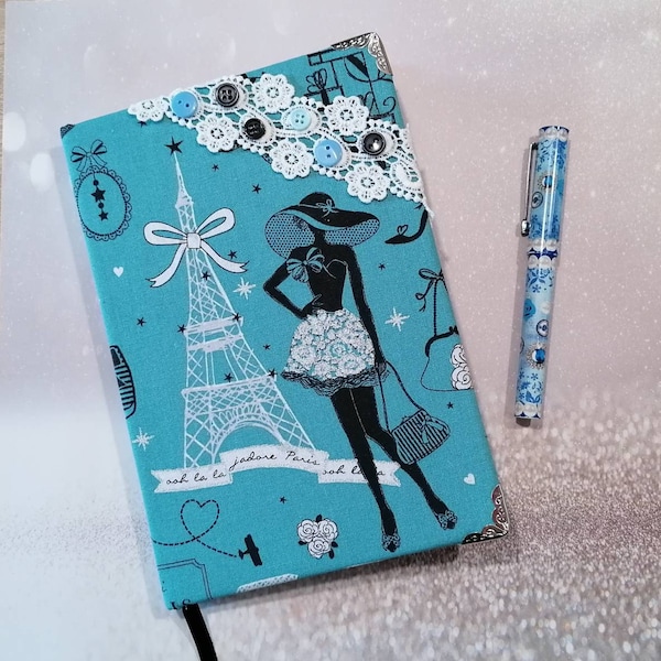 Carnet de notes "Petite robe noire" en tissu, Journal intime, cahier écriture, format A5, fait main