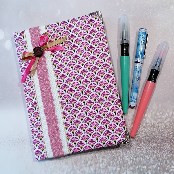 Carnet de notes et de coloriage Fleurs en tissu, Journal intime, format A5, fait main