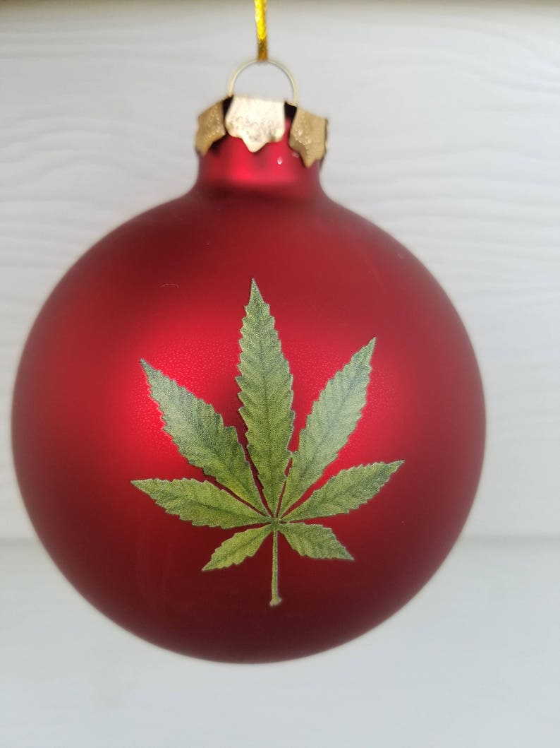 Marijuana Pot Leaf Christmas Ornament Red Other side blank Etsy