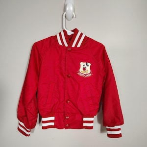 VTG 80s Disney EPCOT Mickey Kids Bomber Jacket Red Varsity USA Made Sz 4