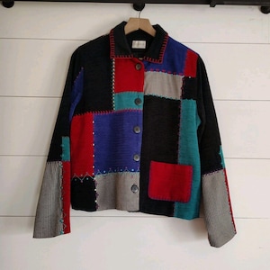 VTG Koret Women Art to Wear Artsy Patchwork Jacket Multicolor Boho Size Small