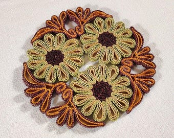 Dessous de plat floral tissé, Hot Pad, décoration de cuisine Boho Cottagecore des années 70