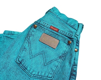VTG Wrangler USA High Rise Teal Sz 1 Türkis Acid Wash Western Cowgirl Jeans