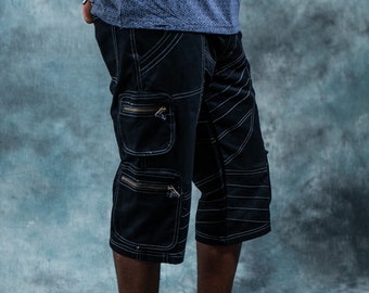 Cargo Tribal Shorts~Men Goa Pants~Tribal Clothing~Gothic Clothing~Festival Clothing~Psy Wear~Steampunk~Psychedelic Clothing~Psy Clothing