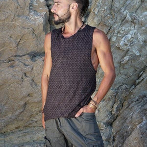 Débardeur à imprimé géométrique pour homme ~ T-shirt pour homme ~ Vêtements tribaux ~ Vêtements hippies ~ Vêtements de festival ~ Vêtements Psy ~ Vêtements psychédéliques ~ Vêtements Psy