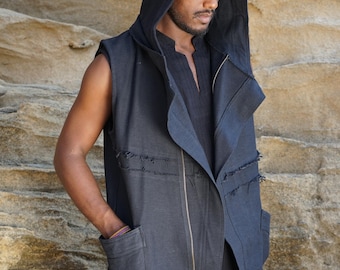 Rough Bedouin Vest~Tribal Clothing~Mens Hippie Clothing~Festival Clothing~Psy Wear~Earthy Clothing~Psychedelic Clothing~Psy Clothing~Hoodie