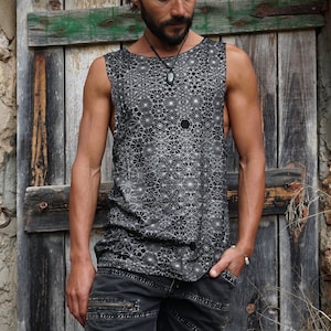 Higher Dimention Tank Top ~ Herren T-shirt ~ Tribal Kleidung ~ Festival Kleidung ~ Psy Wear ~ Psychedelische Kleidung ~