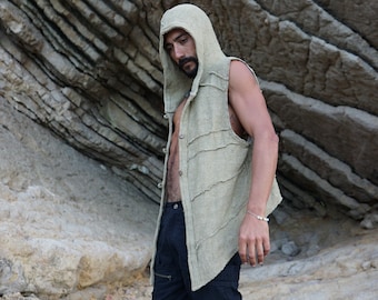 Knitted Banana Leaf Vest~Psy Sweater~Tribal Clothing~Mens Hippie Clothing~Festival Clothing~Psy Wear~Psychedelic Clothing~Psy Trance Goa