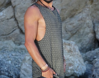 Men Geometric Print Tank Top~Mens T-shirt~Tribal Clothing~Hippie Clothing~Festival Clothing~Psy Wear~Psychedelic Clothing~Psy Clothing