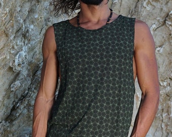 Geometric Vibes Print Tank Top~Mens T-shirt~Tribal Clothing~Hippie Clothing~Festival Clothing~Psy Wear~Psychedelic Clothing~Psy Clothing