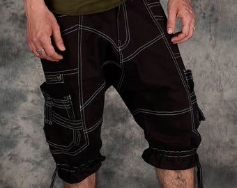 Baggy Cargo Shorts~Men Goa Pants~Tribal Clothing~Steampunk Clothing~Gothic~Festival Clothing~Psy Wear~Psychedelic Clothing~Psy Clothing