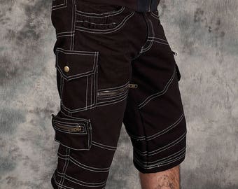 Cargo Psychedelic Shorts~Men Goa Pants~Tribal Clothing~Gothic Pants~Steampunk~Festival Clothing~Psy Wear~Psychedelic Clothing~Psy Clothing