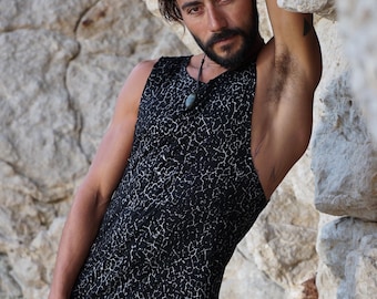 Men Organic Print Tank Top~Mens T-shirt~Tribal Clothing~Hippie Clothing~Festival Clothing~Psy Wear~Psychedelic Clothing~Psy Clothing