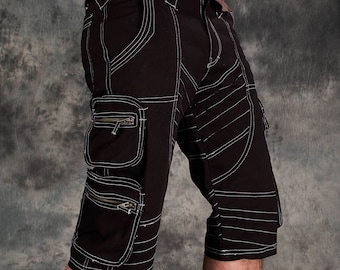 Cargo Tribal Shorts~Men Goa Pants~Tribal Clothing~Gothic Clothing~Festival Clothing~Psy Wear~Steampunk~Psychedelic Clothing~Psy Clothing