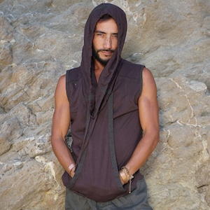 Channels Layered Top~Men Hood T-shirt~Tribal Clothing~Mens Hippie Clothing~Festival Clothing~Psy Wear~Psychedelic Clothing~Psy Clothing Men~
