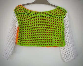 Top court pull en maille au crochet - Néon, résille de coton