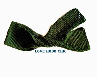 Tennessee - Chunky Crochet Long Hobo Scarf, 100% Wool, Hunter Green