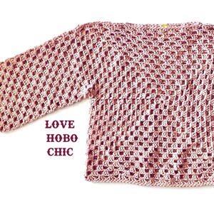 Keep the Change - Crochet Granny Square Pullover Crop Top, Cotton, Warm Blush