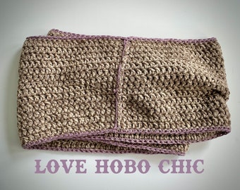 Escher - Crochet Infinity Scarf Shawl, Wool, Oatmeal and Lavender