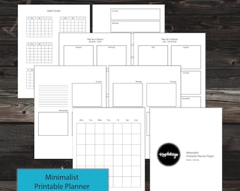 Printable Planner Pages, Minimal Bullet Journal Inserts, Printable Calendar Sheets, Undated Planner Pages, Instant PDF Download, 8.5" x 11"