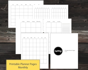 Printable Planner Pages, Printable Calendar Sheets, Bullet Journal Inserts, Undated Monthly Pages, Instant Download, 8.5" x 11" PDF