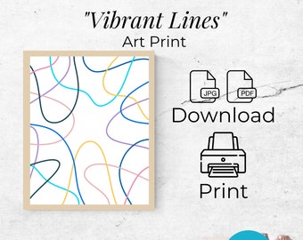 Vibrant Lines Poster, Instant Download, Color Lines Wall Art, One Line Art, Minimalist Wall Art, 8x10 print, 16x20 poster | kayohdesign