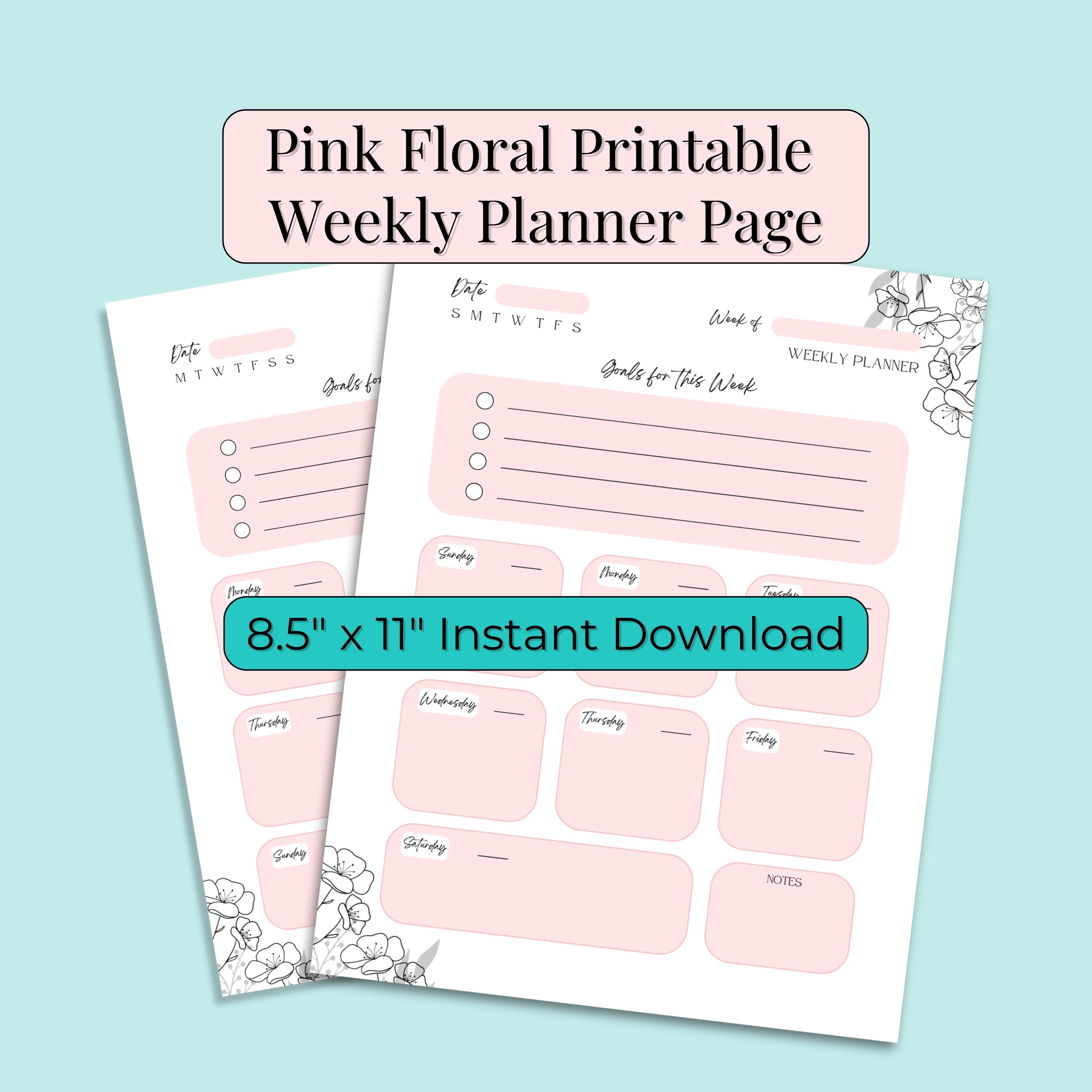 Pink Floral Weekly Planner Page, Undated Printable (digital Download ...