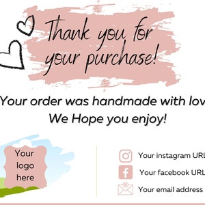 Grazie per il tuo acquisto / AGGIUNGI IL TUO LOGO / Scheda inseribile stampabile per piccole imprese / Modello modificabile / personalizzabile per piccole imprese