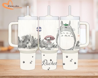Personalized Totoro Tumbler 40 oz – Custom Studio Ghibli Cup – Anime Gift for Her – Stainless Steel Travel Mug – Kawaii Otaku Aesthetic Cup