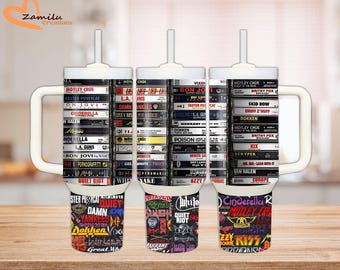 Retro 80s Cassette Bands Tumbler, 80&#39;s Hairband Insulated Cup, 80&#39;s Rock, hairbands rock, Rock Band Cassettes, cassette tape, Music Lover