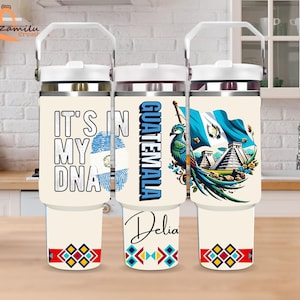 Guatemala Heritage Tumbler: Personalized Stainless Steel Travel Mug with Handle