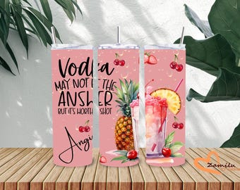 Personalized Vodka Tumbler: Funny Fruit Cocktail Cup with Straw