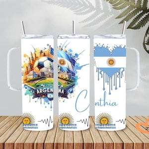 Argentina Flag Personalized Tumbler – 20 Oz Stainless Steel Sports Bottle, 20Oz Personalized Argentina water bottle Cup, Drinking Cup