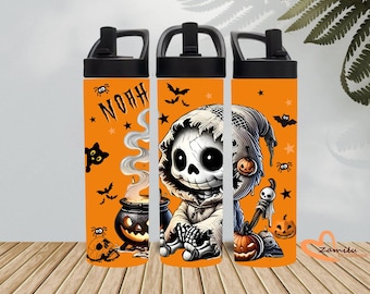 Personalized Halloween Skeleton Tumbler – 20 oz Stainless Steel – Keeps Drinks Cold for 12+ Hours – Custom Name Cup – Spooky & Cute Gift